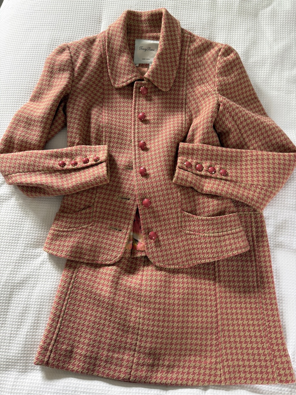 Tracy Reese Pink Houndstooth Skirt Suit Set